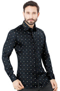 Black and Navy Printed Cotton Shirt - styleflea