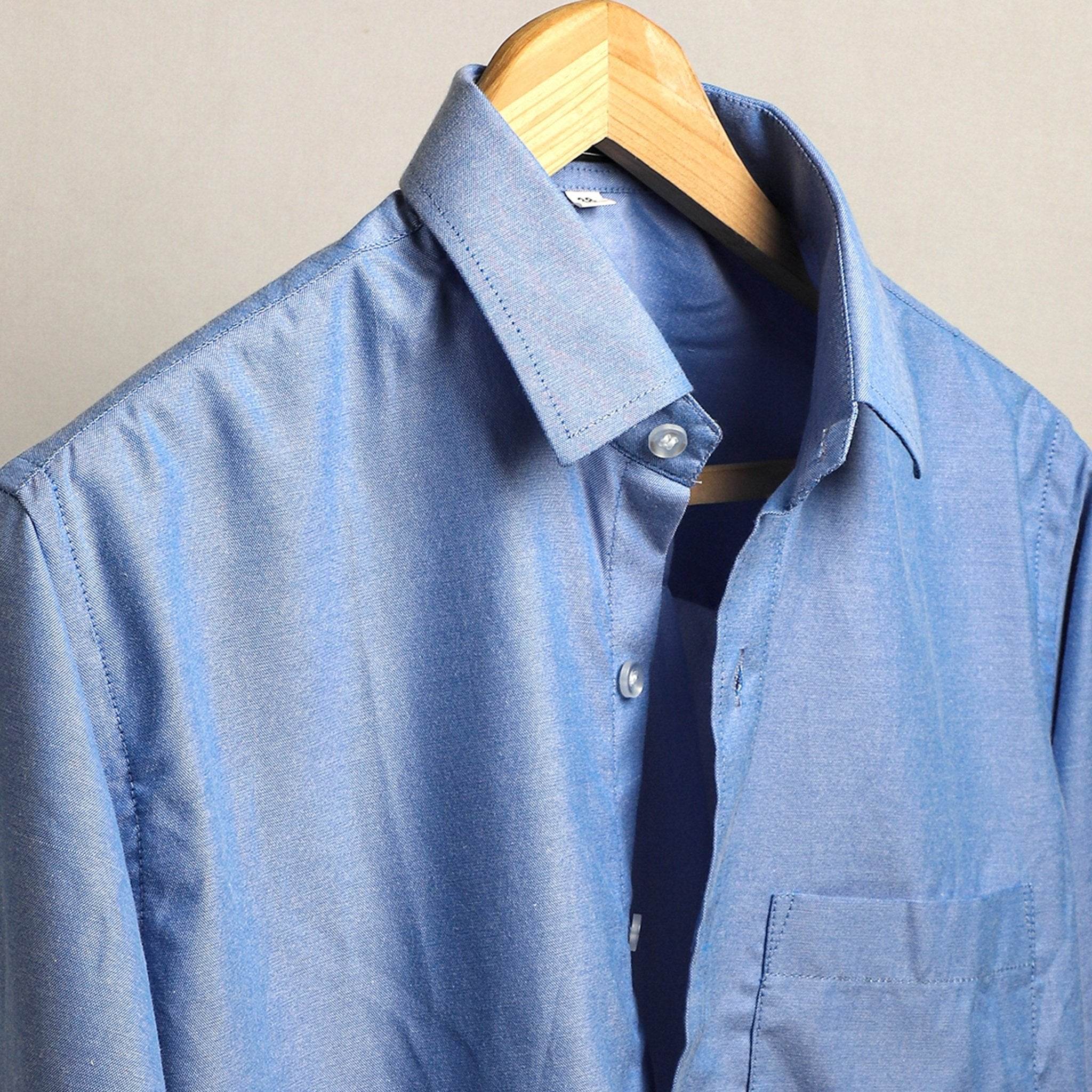Blue Grey Elbow Patch Cotton Shirt - styleflea