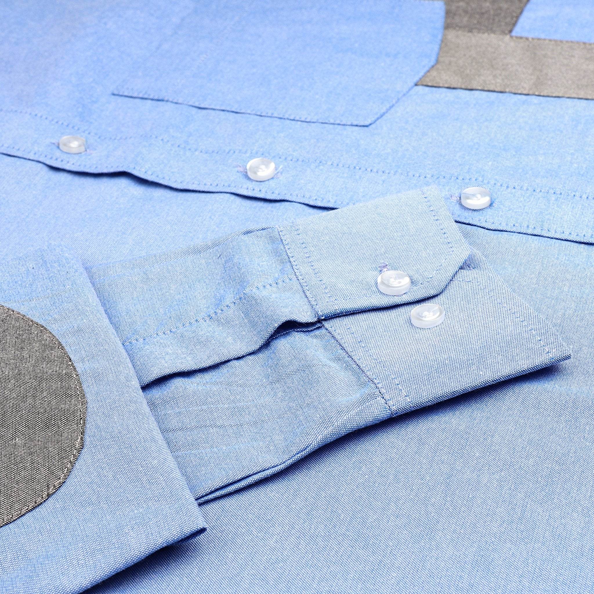 Blue Grey Elbow Patch Cotton Shirt - styleflea