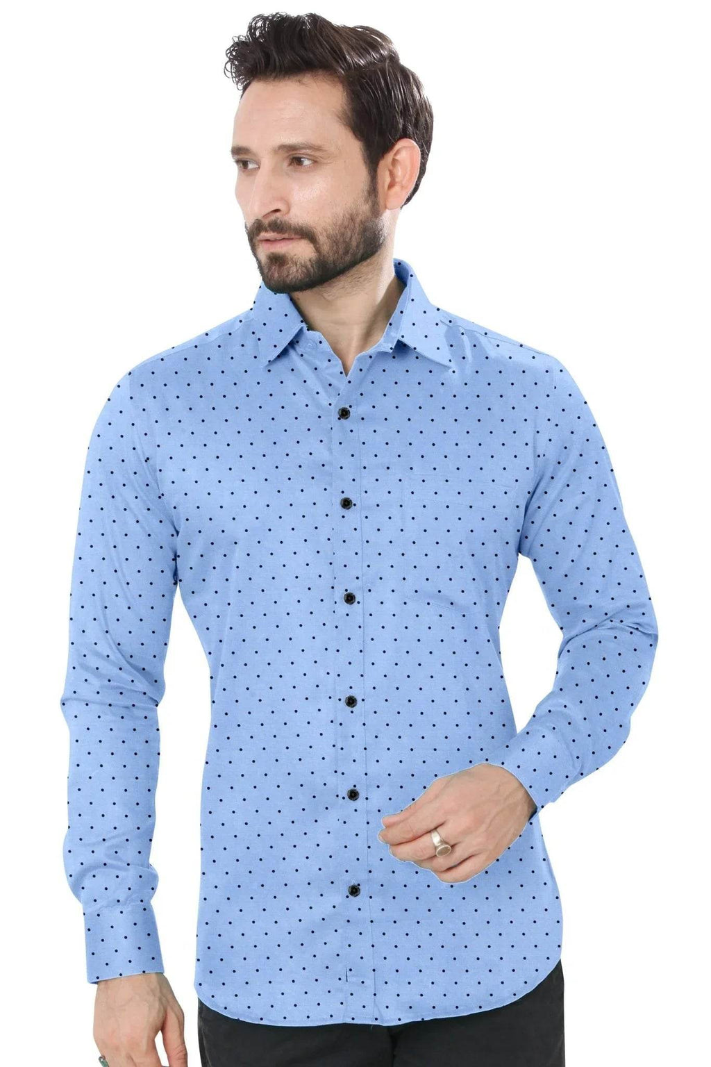 Blue Polka Cotton Shirt - styleflea