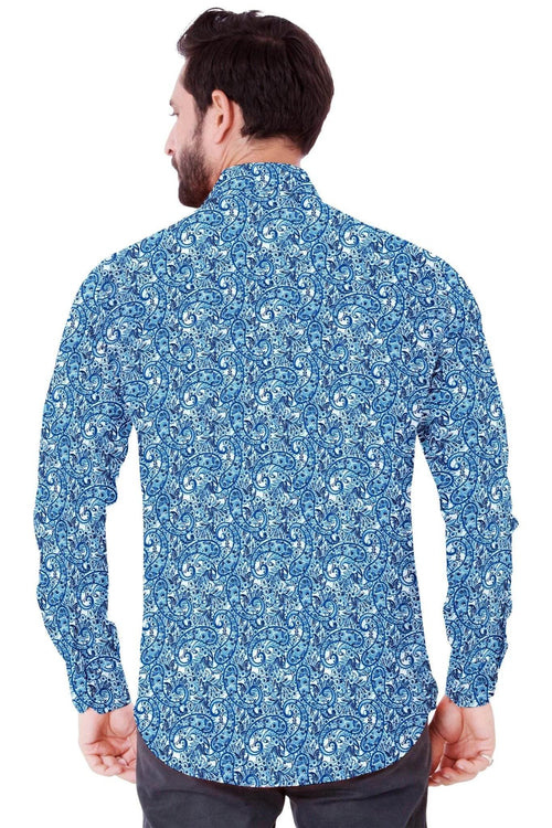 Blue Printed Cotton Shirt - styleflea