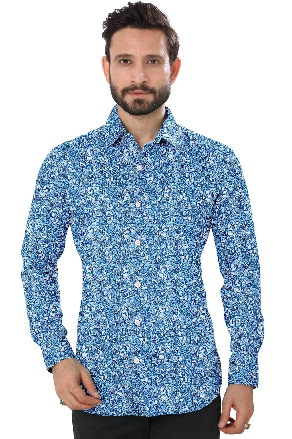 Blue Printed Cotton Shirt - styleflea