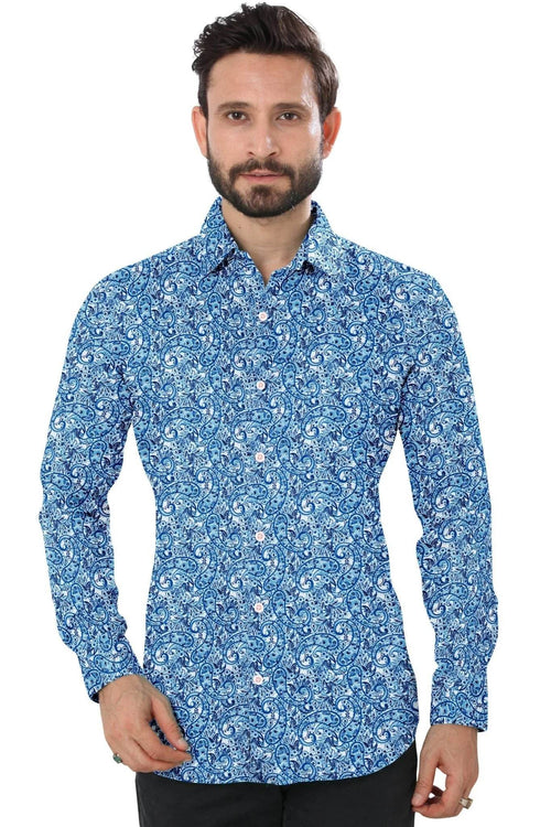 Blue Printed Cotton Shirt - styleflea