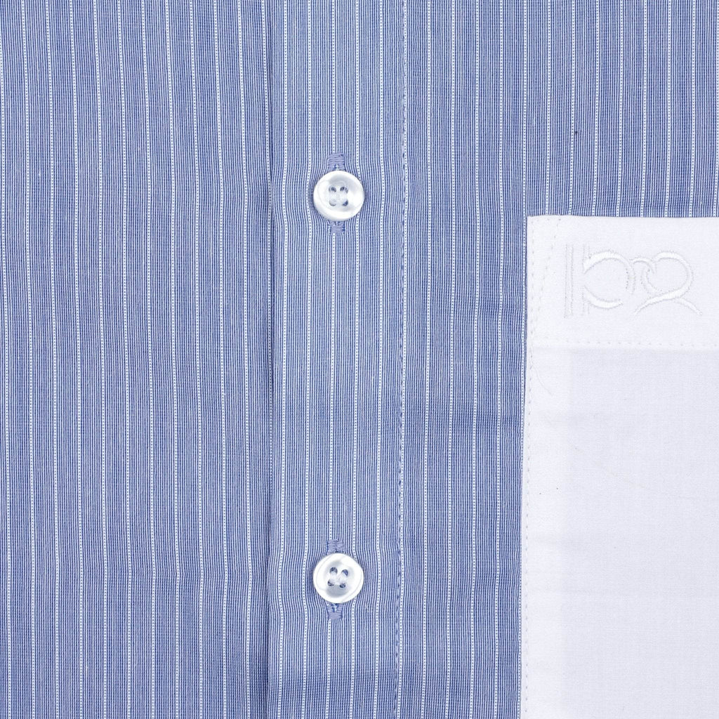Blue Striped White Pocket Cotton Shirt - styleflea