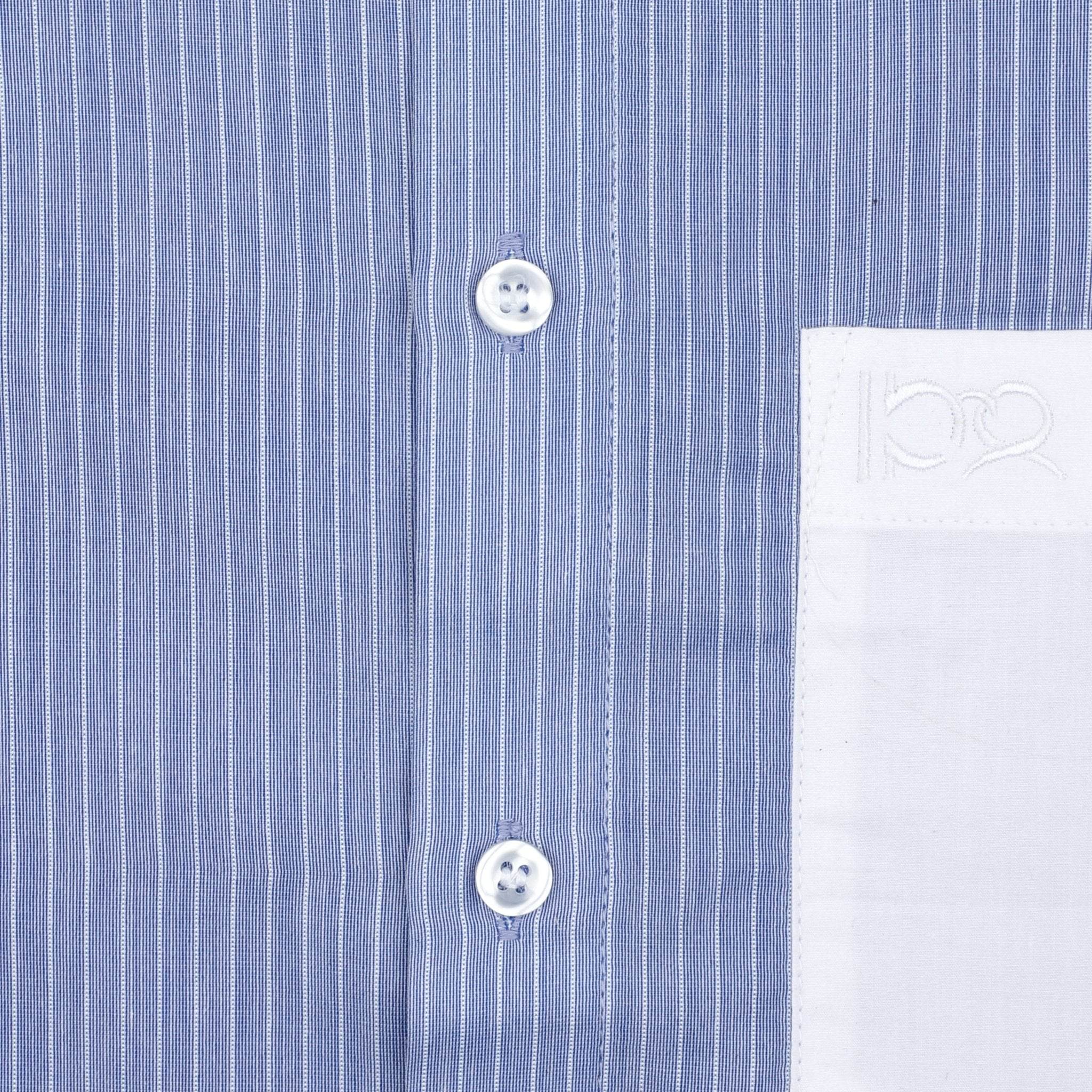 Blue Striped White Pocket Cotton Shirt - styleflea