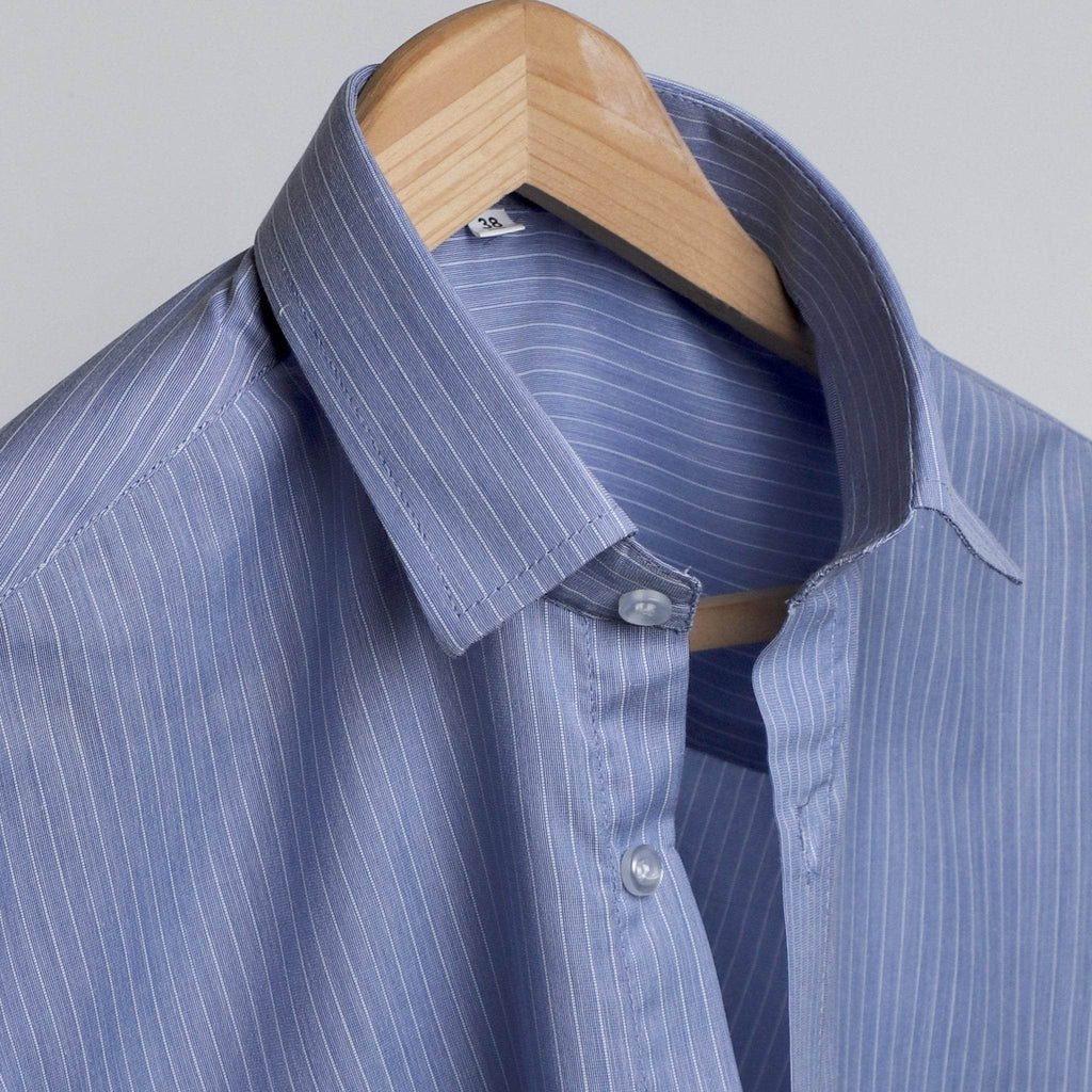 Blue Striped White Pocket Cotton Shirt - styleflea