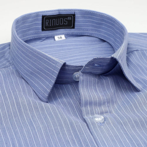 Blue Striped White Pocket Cotton Shirt - styleflea