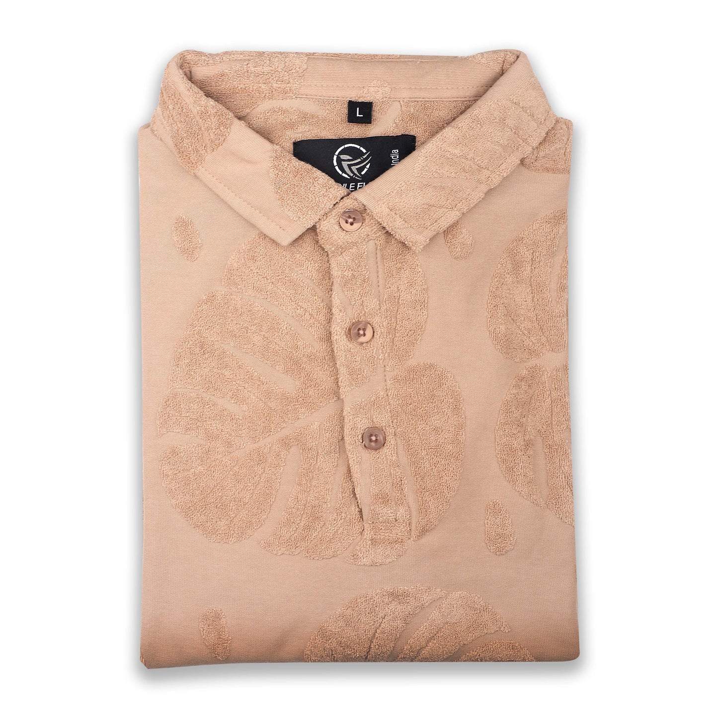 Beige Men Leaf Pattern Polo