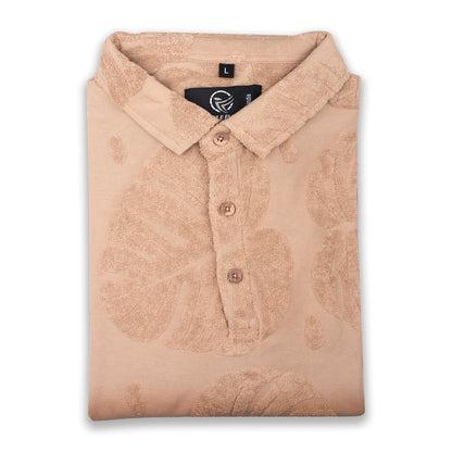 Beige Men Leaf Pattern Polo