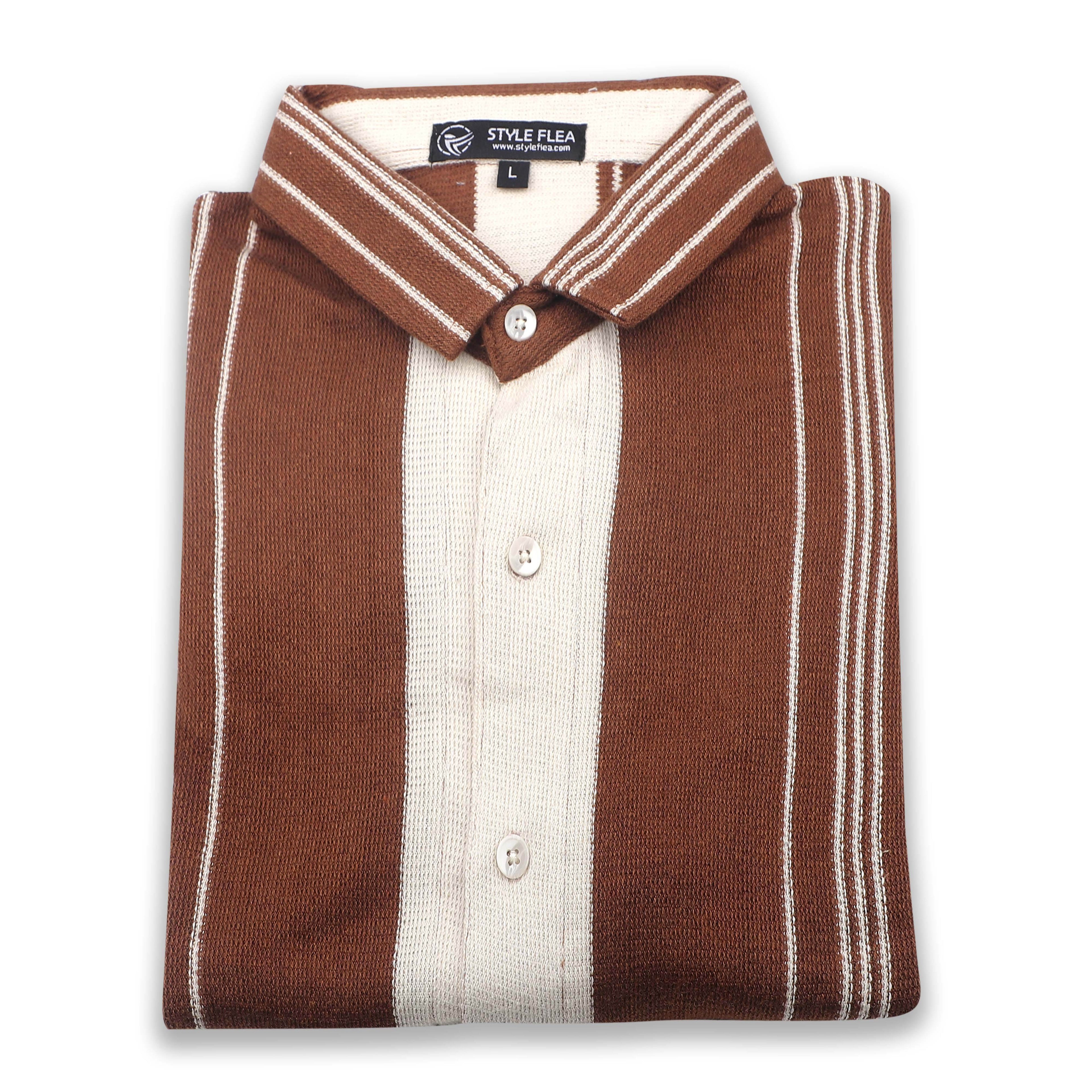 Earthy Brown Urban Stripe Knit Shirt - styleflea