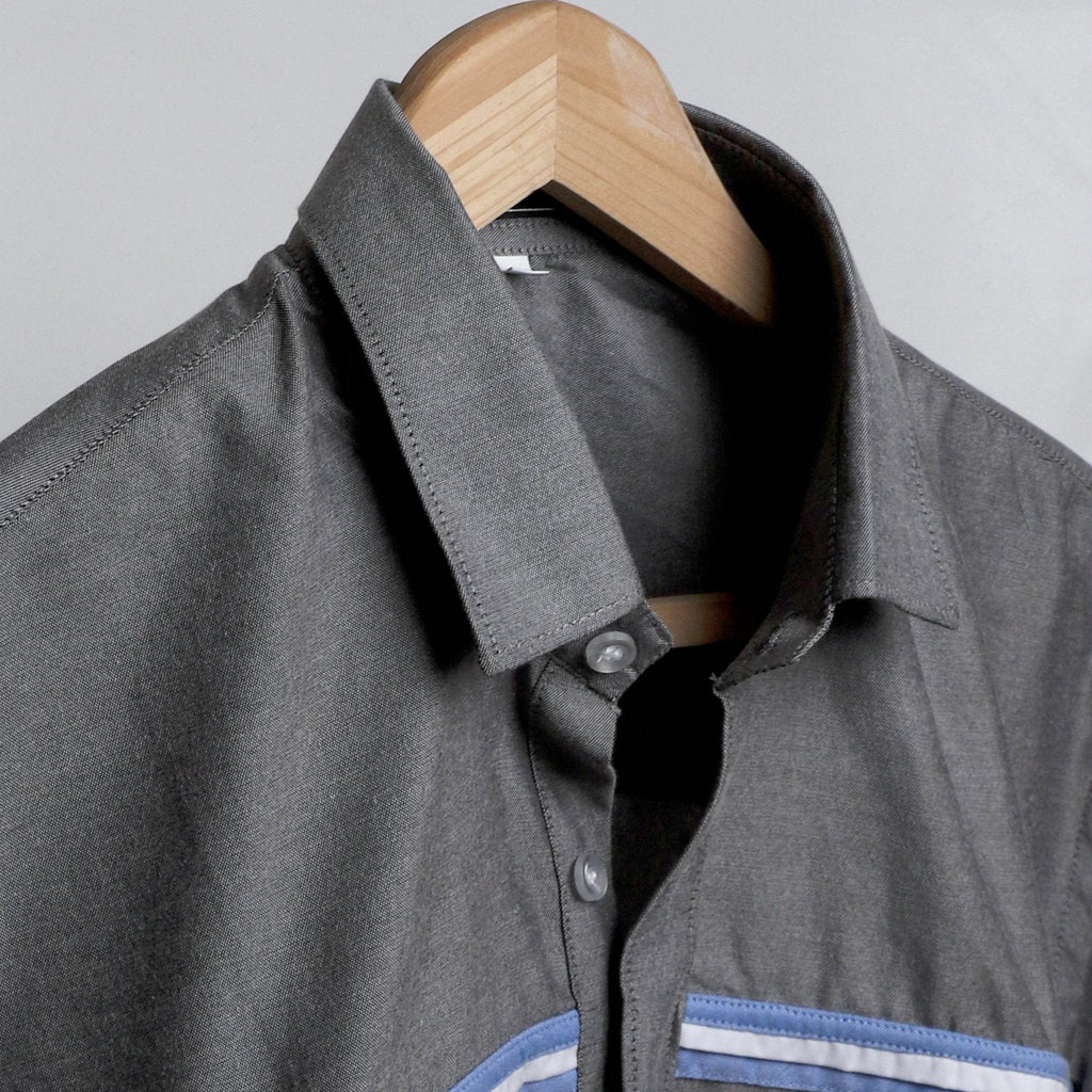 Charcoal Blue Stripes Cotton Shirt - styleflea