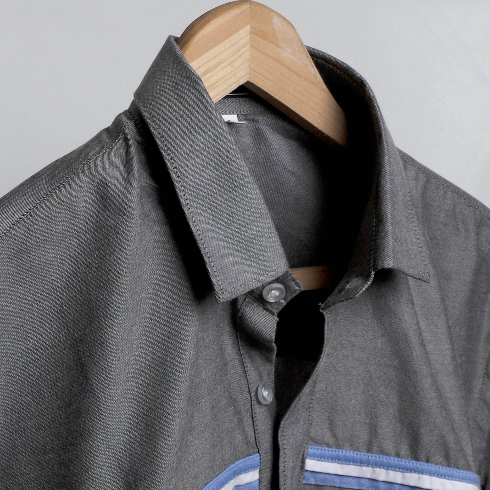 Charcoal Blue Stripes Cotton Shirt - styleflea