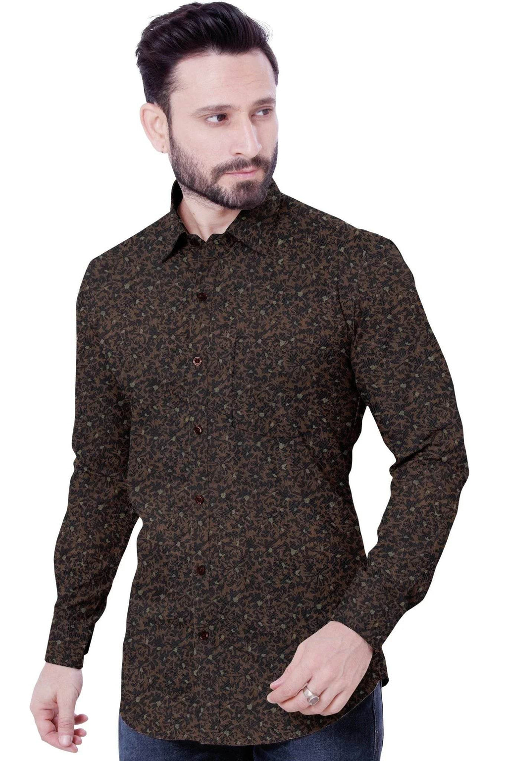 Coffee Printed Cotton Shirt - styleflea