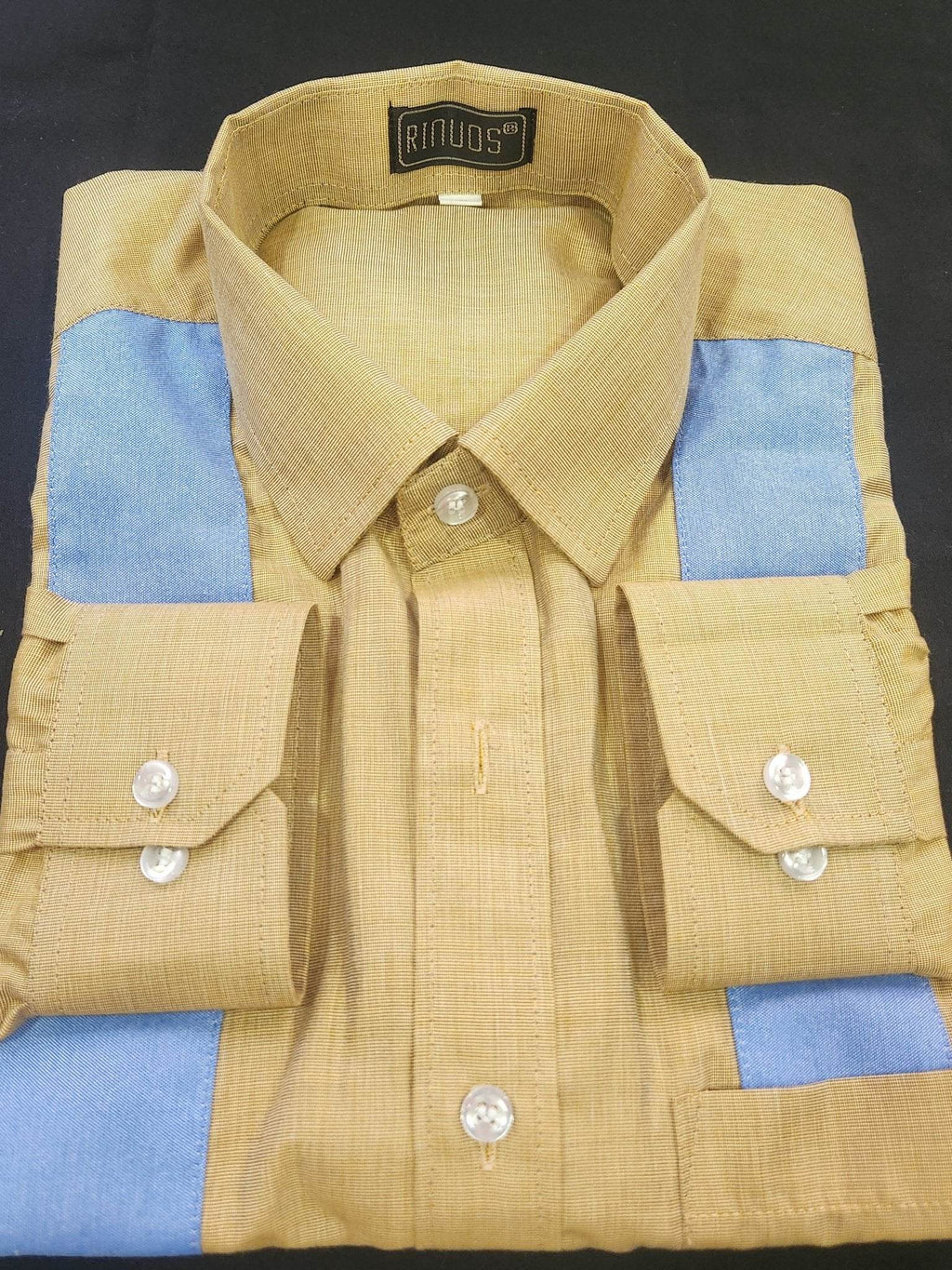 Color Block Blue & Yellow Cotton Shirt - styleflea
