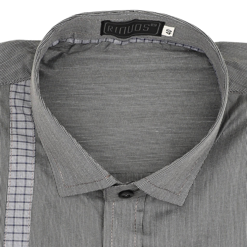 Dark Grey Stripes Cotton Shirt - styleflea