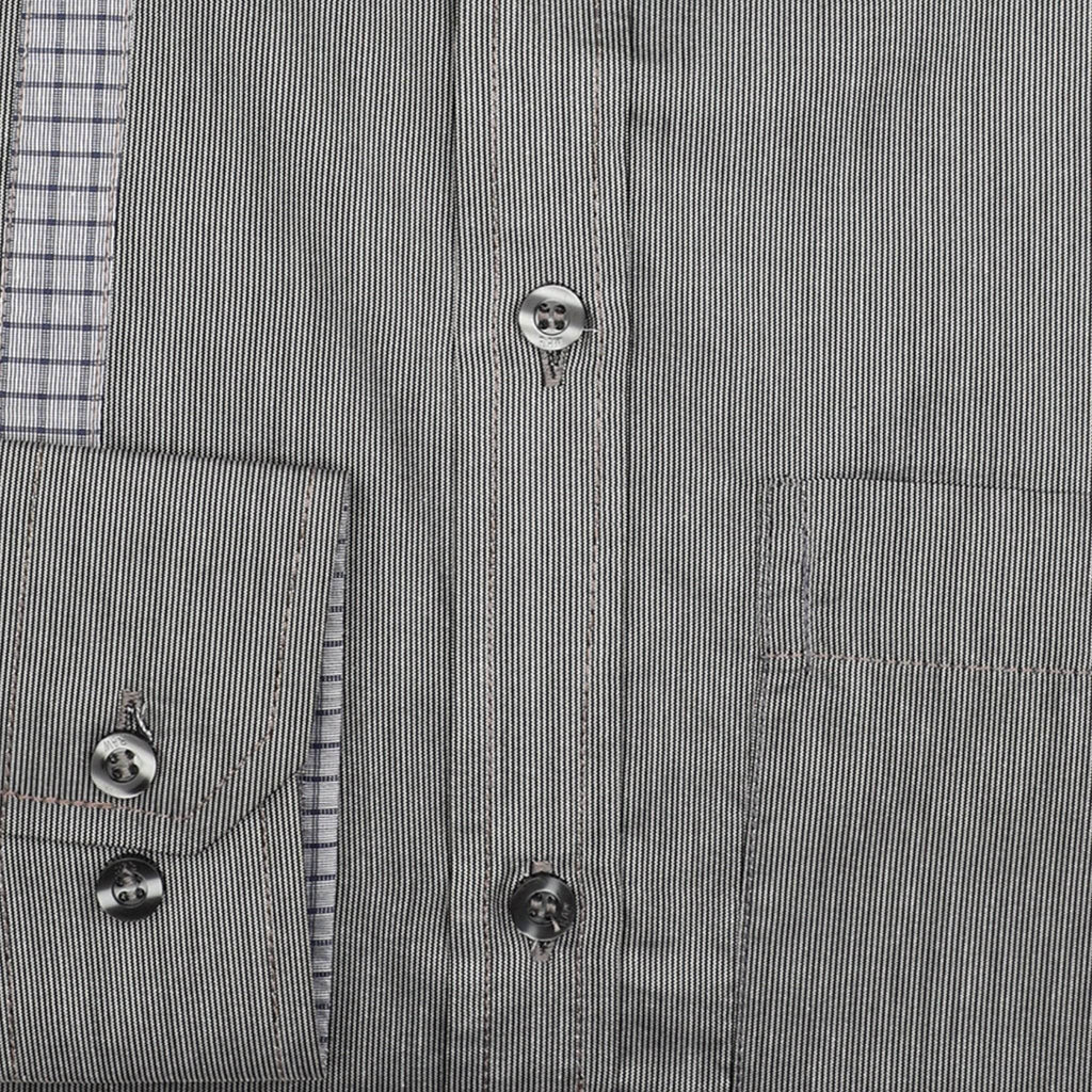 Dark Grey Stripes Cotton Shirt - styleflea