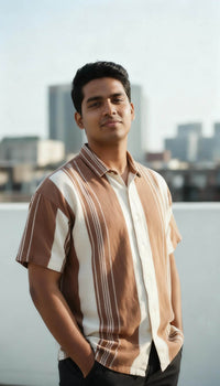 Earthy Brown Urban Stripe Knit Shirt