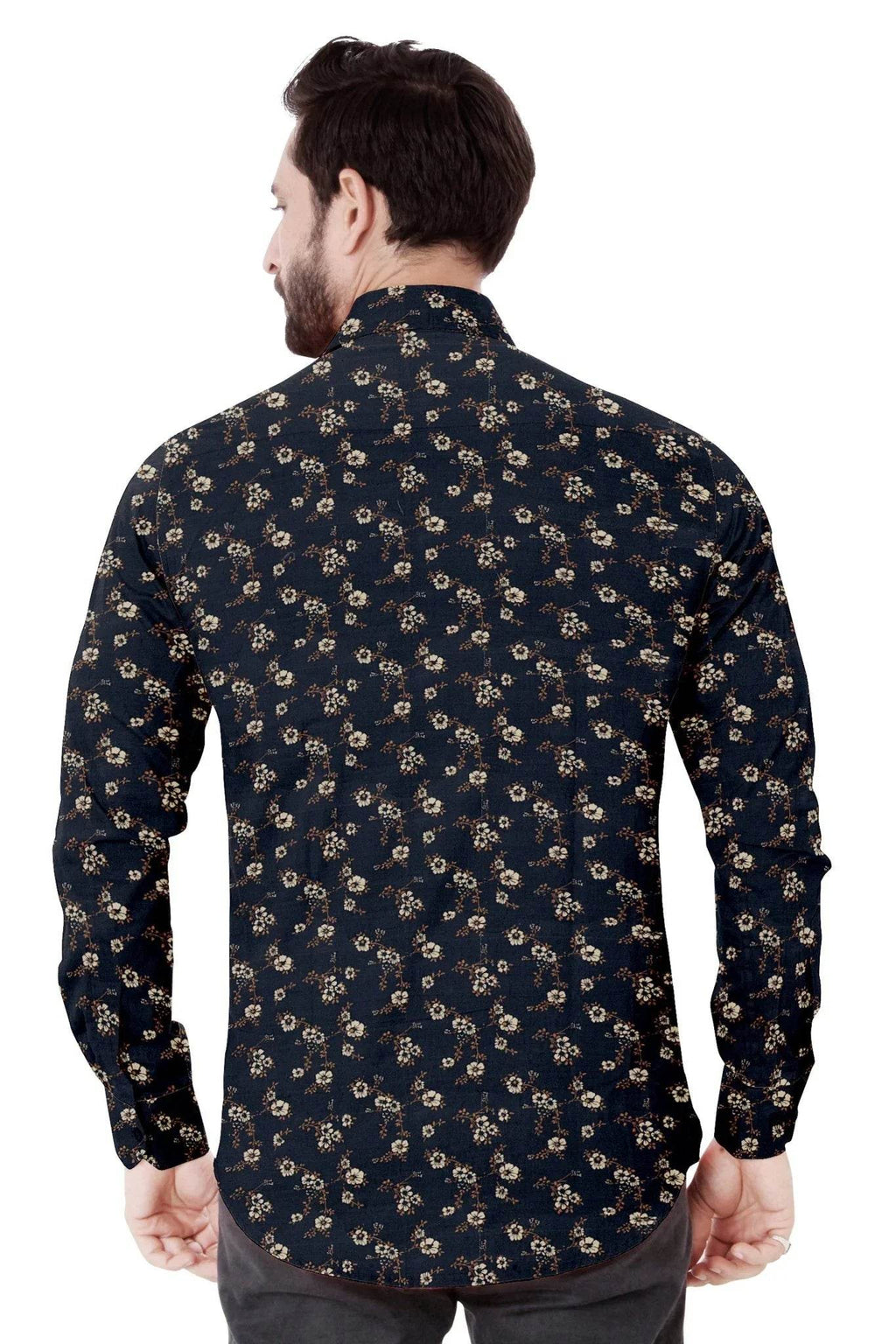 Floral Navy Printed Cotton Shirt - styleflea