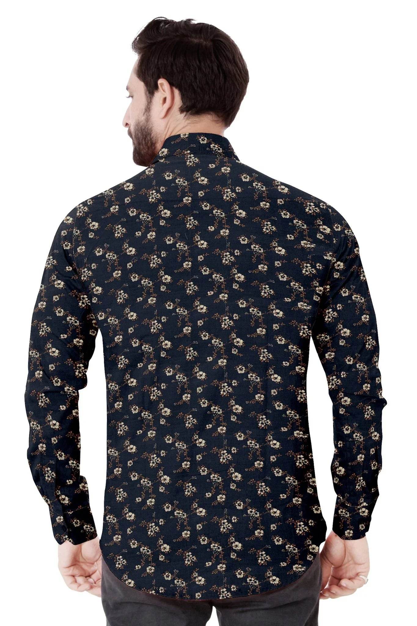 Floral Navy Printed Cotton Shirt - styleflea