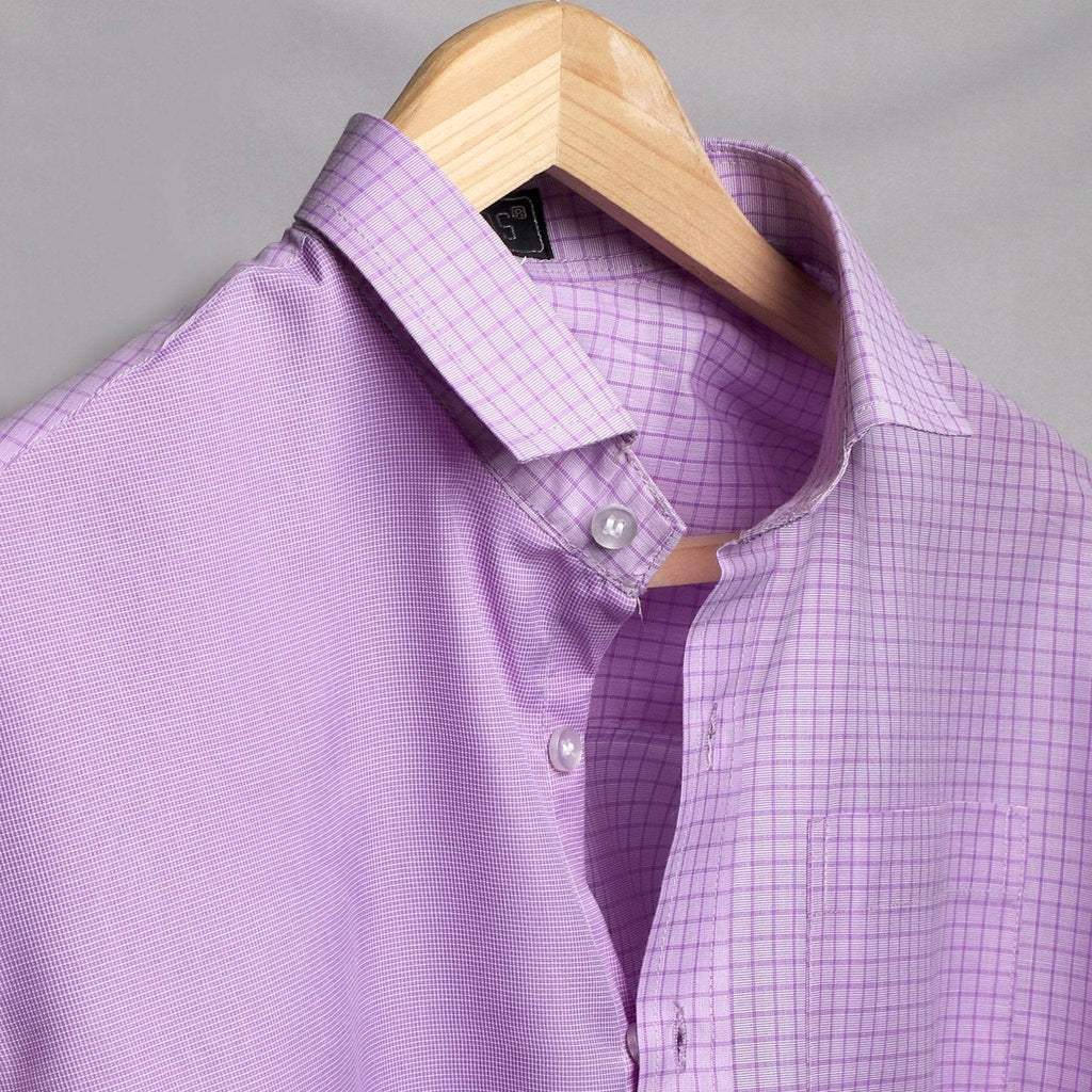 Lavender Checkered Cotton Shirt - styleflea