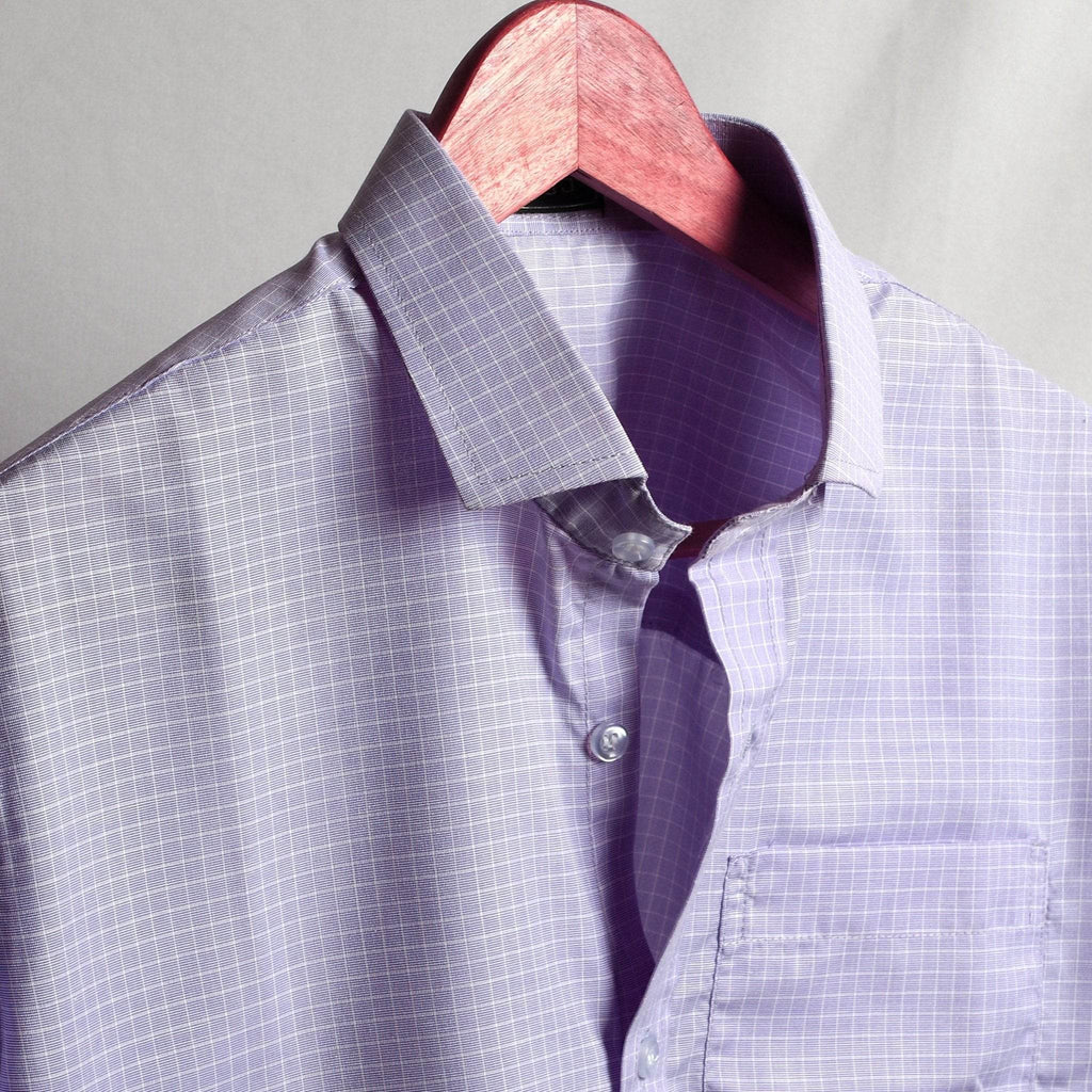 Lavender Checkered Cotton Shirt - styleflea