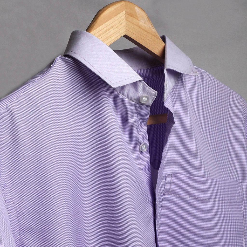 Lavender Checkered Cotton Shirt - styleflea