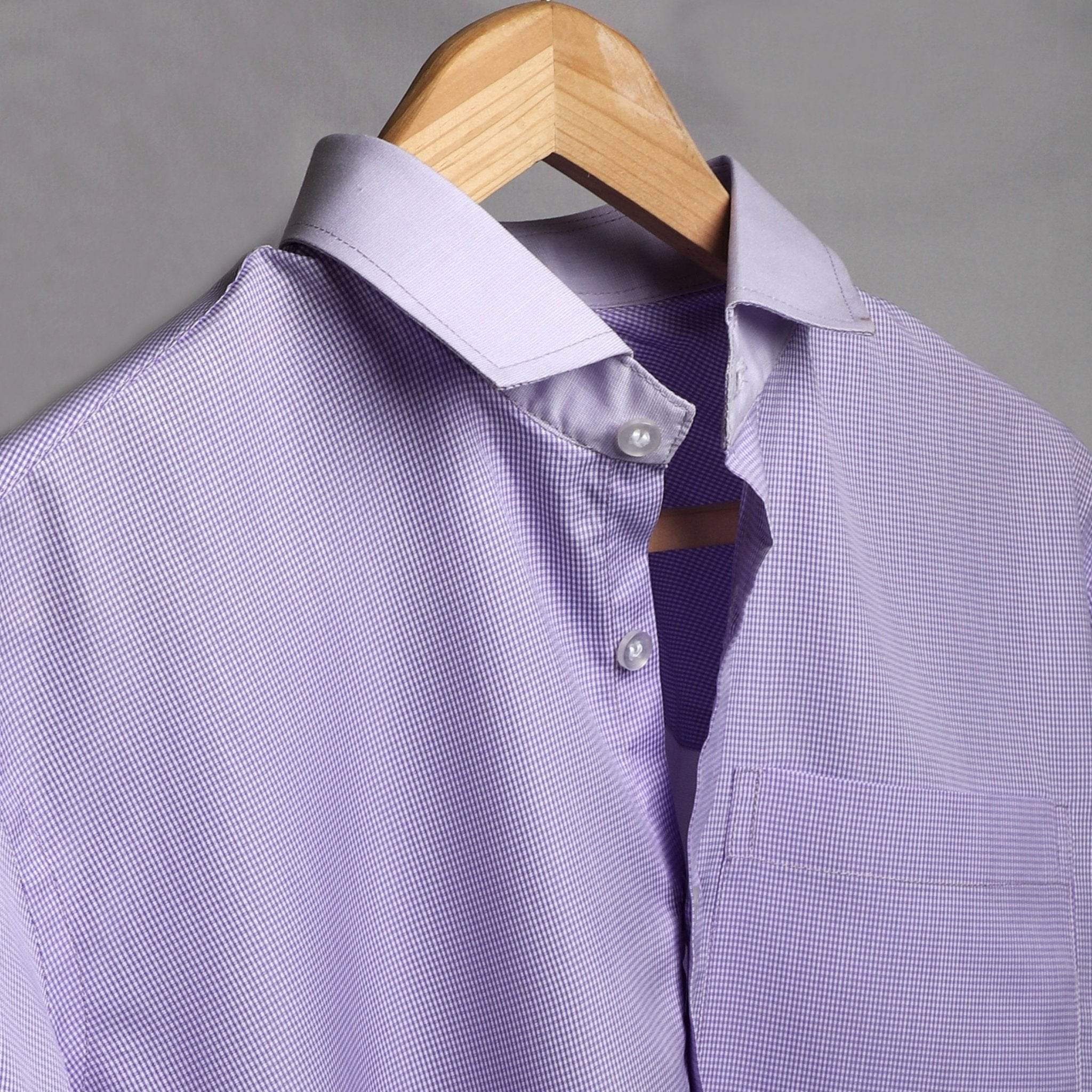 Lavender Checkered Cotton Shirt - styleflea
