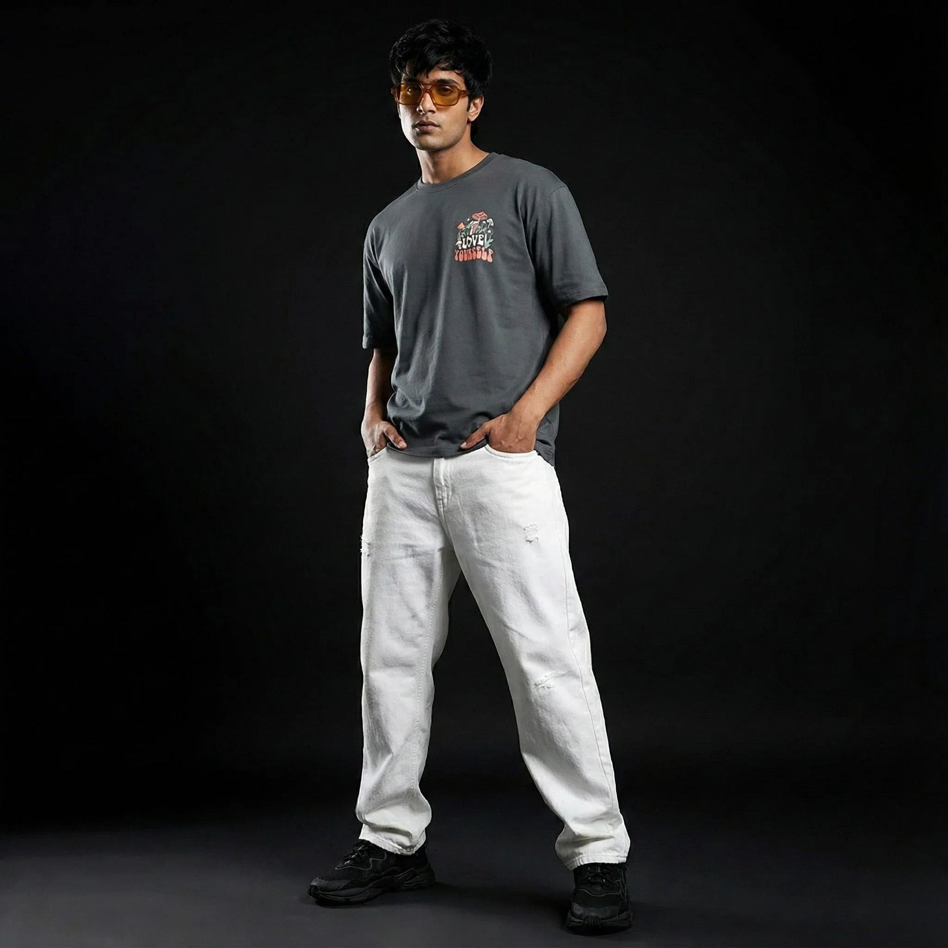 Love Yourself Charcoal Grey Oversize T-Shirt - styleflea