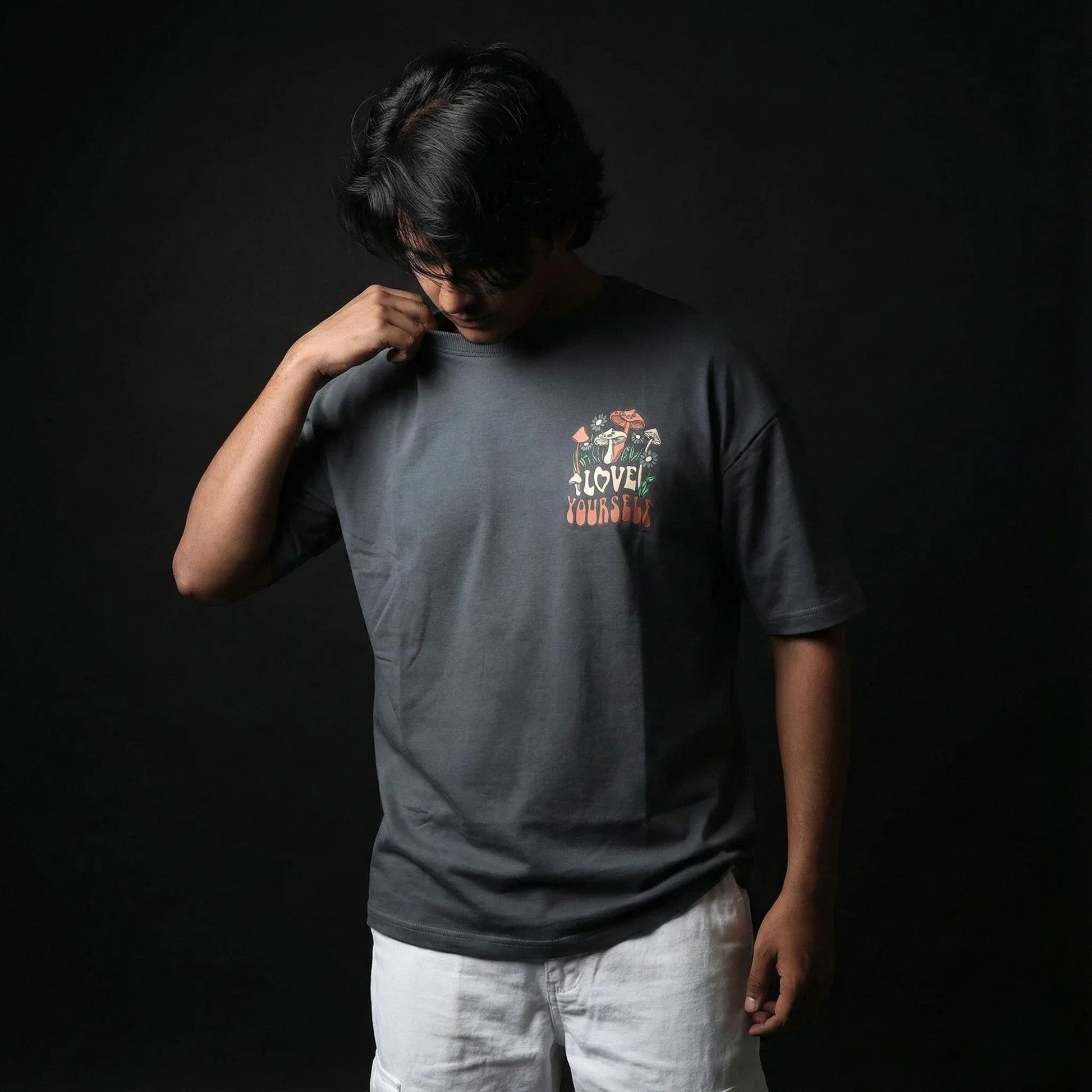 Love Yourself Charcoal Grey Oversize T-Shirt - styleflea