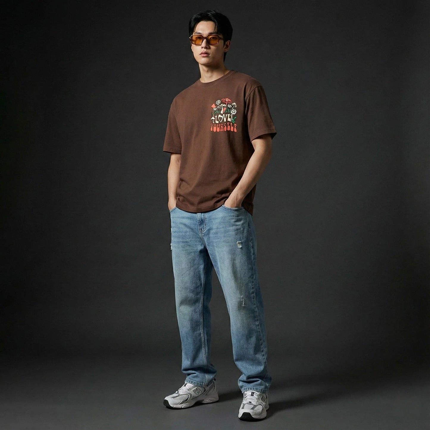 Love Yourself Earthy Brown Oversized T-Shirt - styleflea