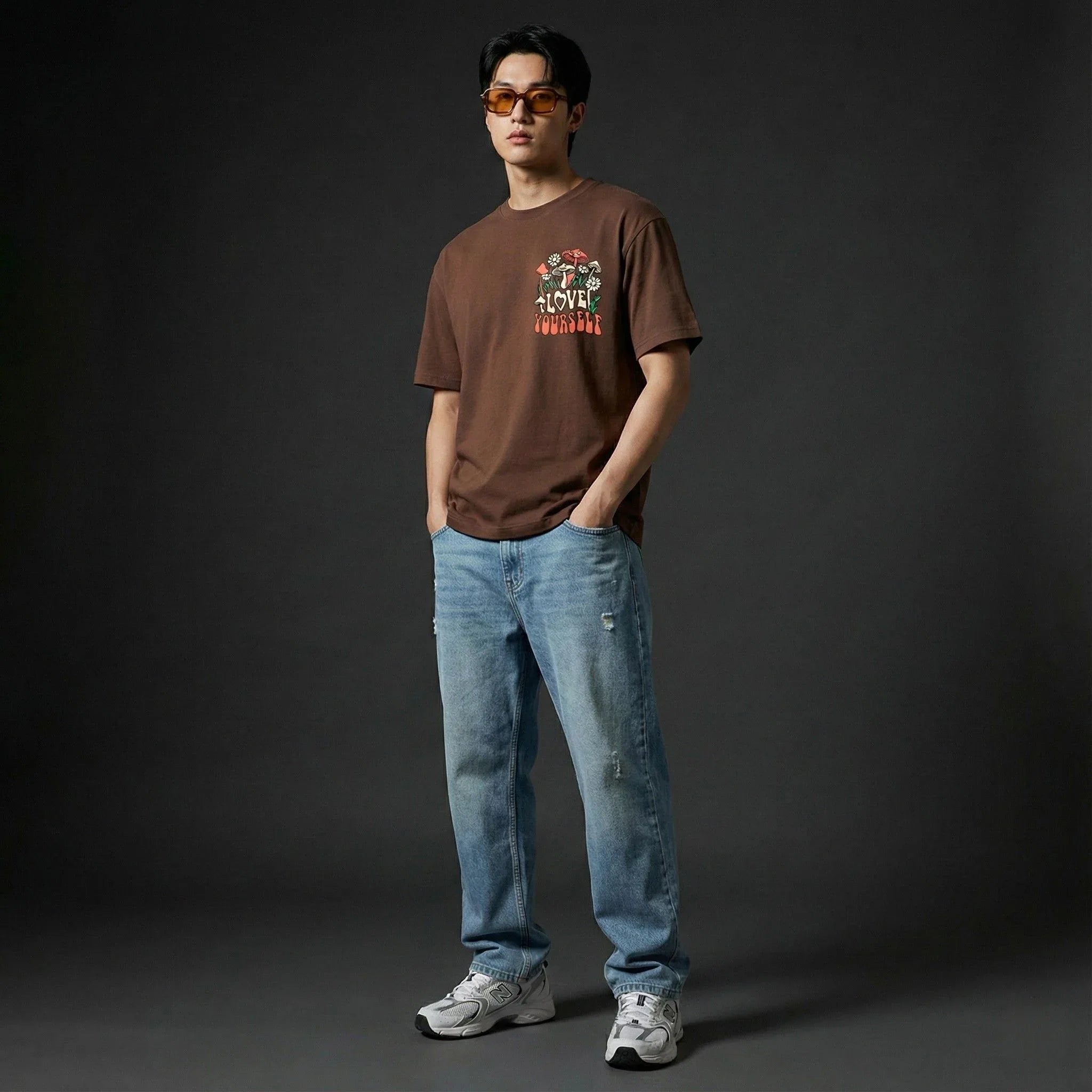 Love Yourself Earthy Brown Oversized T-Shirt - styleflea