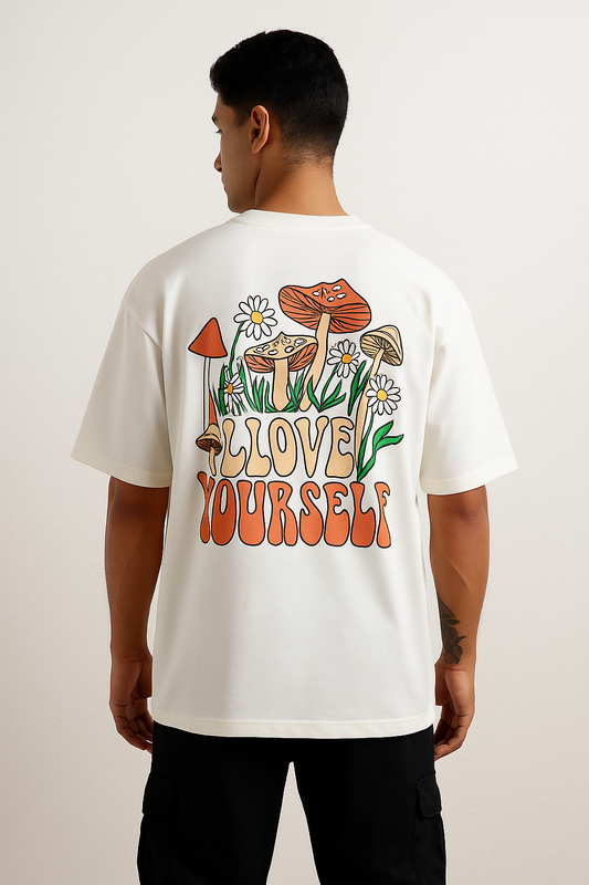Love Yourself t-shirt in white, back view
