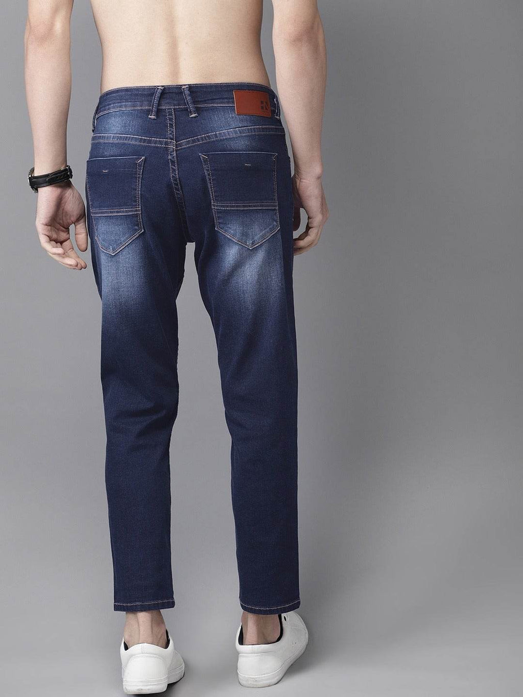Men Blue Ankle Slim Tapered Slash Knee Stretchable Jeans - styleflea
