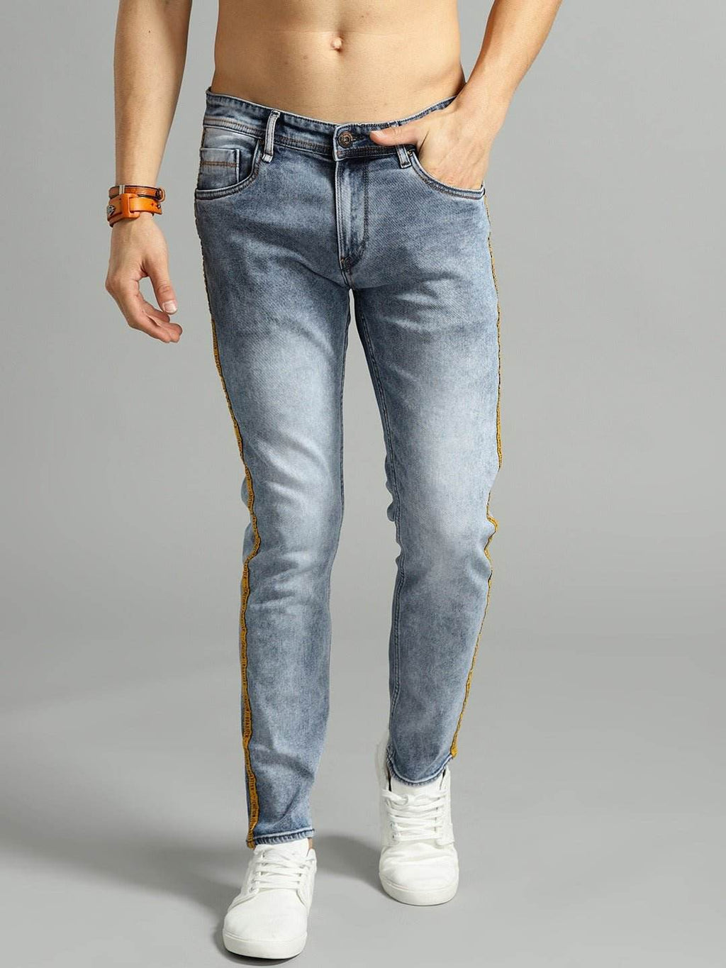 Men Blue Skinny Fit Mid-Rise Clean Look Stretchable Jeans - styleflea