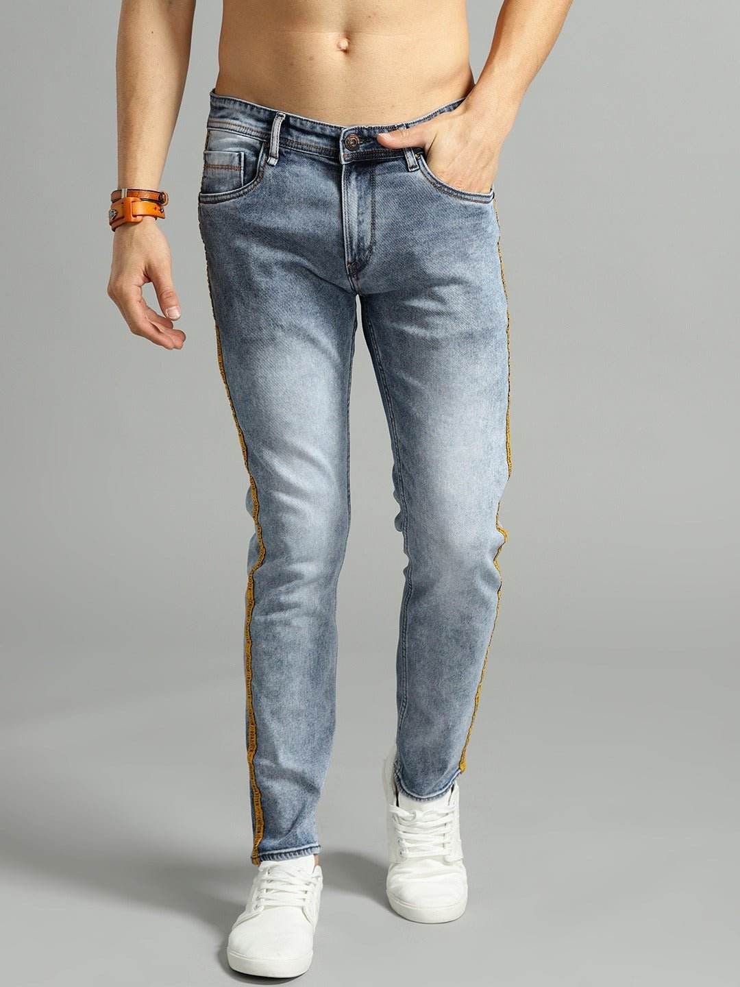 Men Blue Skinny Fit Mid-Rise Clean Look Stretchable Jeans - styleflea