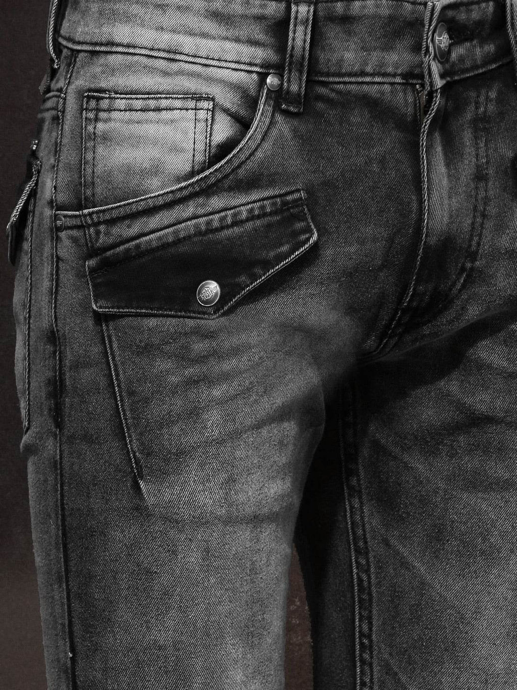 Men Charcoal Grey Skinny Fit Mildly Distressed Stretchable Jeans - styleflea