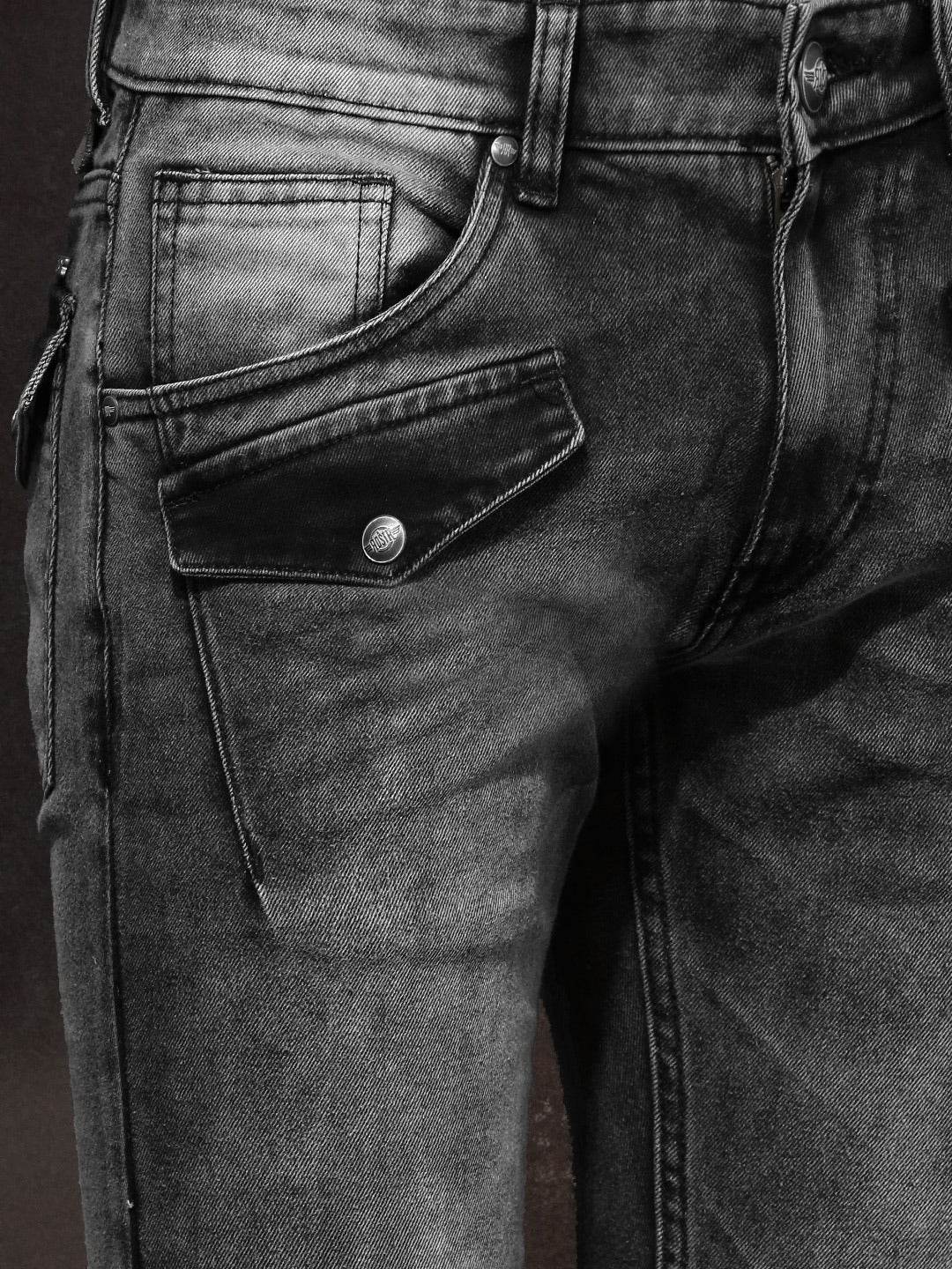 Men Charcoal Grey Skinny Fit Mildly Distressed Stretchable Jeans - styleflea