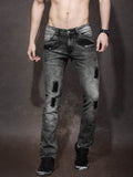 Men Charcoal Grey Skinny Fit Mildly Distressed Stretchable Jeans - styleflea