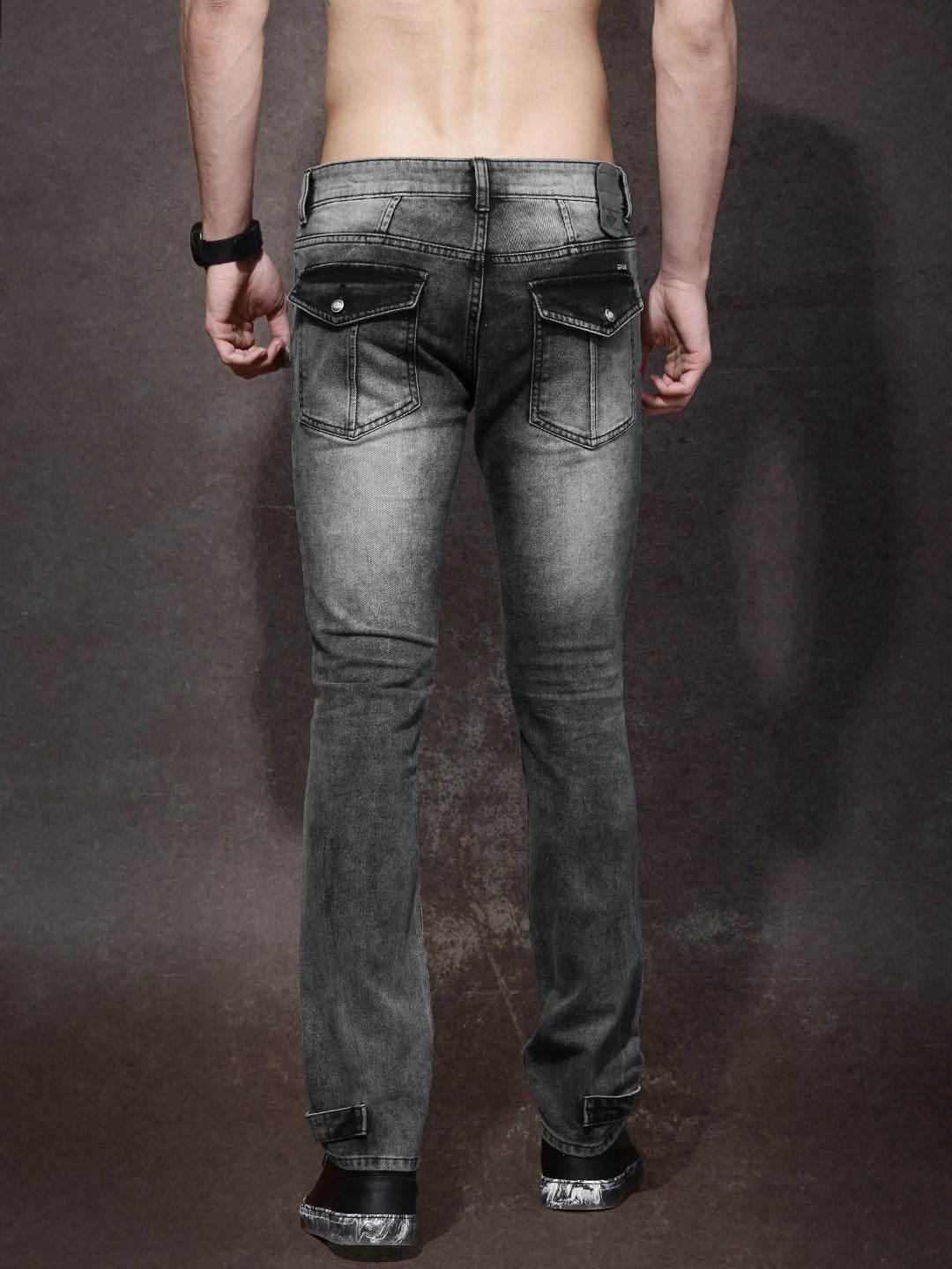 Men Charcoal Grey Skinny Fit Mildly Distressed Stretchable Jeans - styleflea