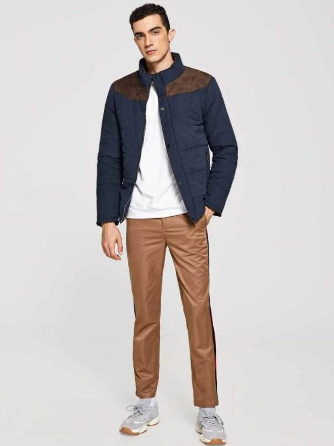 Men Contrast Suede Color Block Outerwear - styleflea