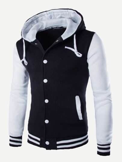 Men Cut And Sew Panel Hooded Jacket (White) - styleflea