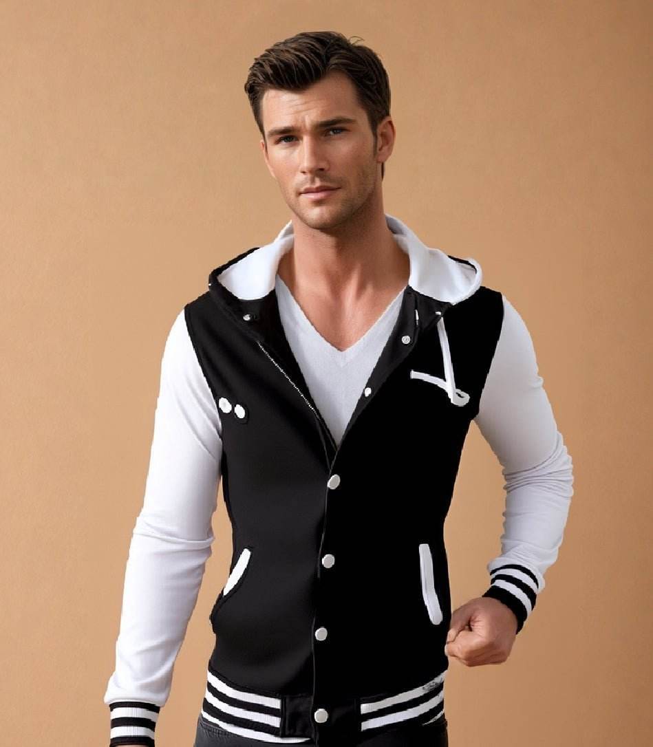 Men Cut And Sew Panel Hooded Jacket (White) - styleflea