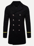 Men Double Breasted Contrast Tape Coat - styleflea