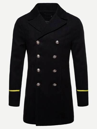 Men Double Breasted Contrast Tape Coat - styleflea
