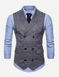 Men Double Breasted Plaid Waistcoat (ONLY VEST/NO SHIRT & TIE) - styleflea