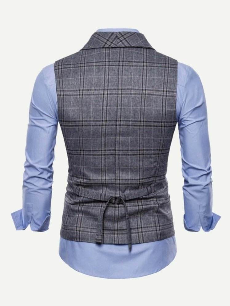 Men Double Breasted Plaid Waistcoat (ONLY VEST/NO SHIRT & TIE) - styleflea