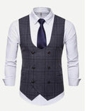 Men Double Breasted Pointed Hem Vest (ONLY VEST/NO SHIRT & TIE ) - styleflea