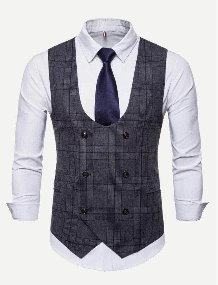 Men Double Breasted Pointed Hem Vest (ONLY VEST/NO SHIRT & TIE ) - styleflea