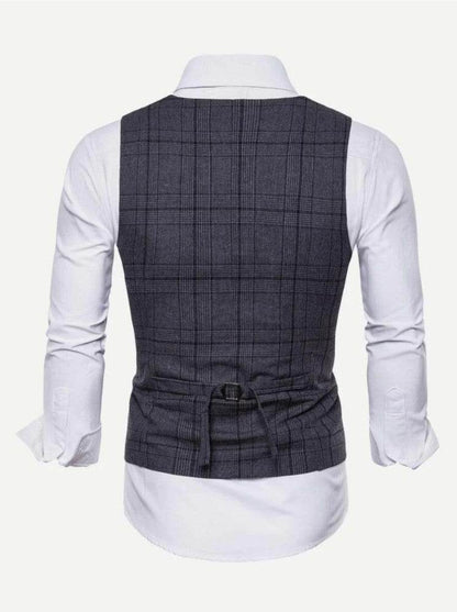 Men Double Breasted Pointed Hem Vest (ONLY VEST/NO SHIRT & TIE ) - styleflea