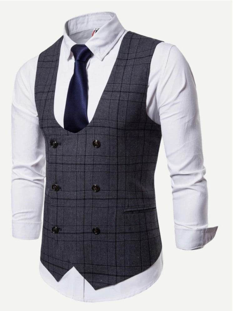 Men Double Breasted Pointed Hem Vest (ONLY VEST/NO SHIRT & TIE ) - styleflea